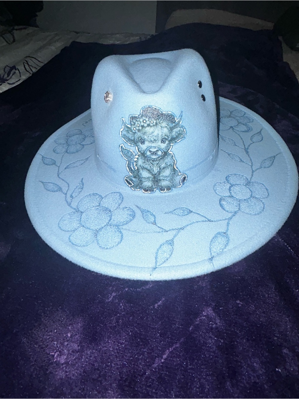 AEROSOLES Light Blue Felt Embellished Cowboy Hat